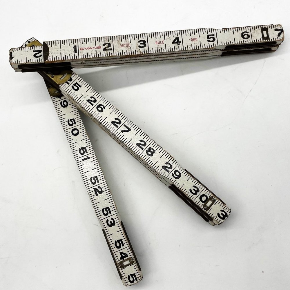Vtg Evans Folding Wood Ruler 060 White 6'-72" Extension Brass Hinges Oil Joints